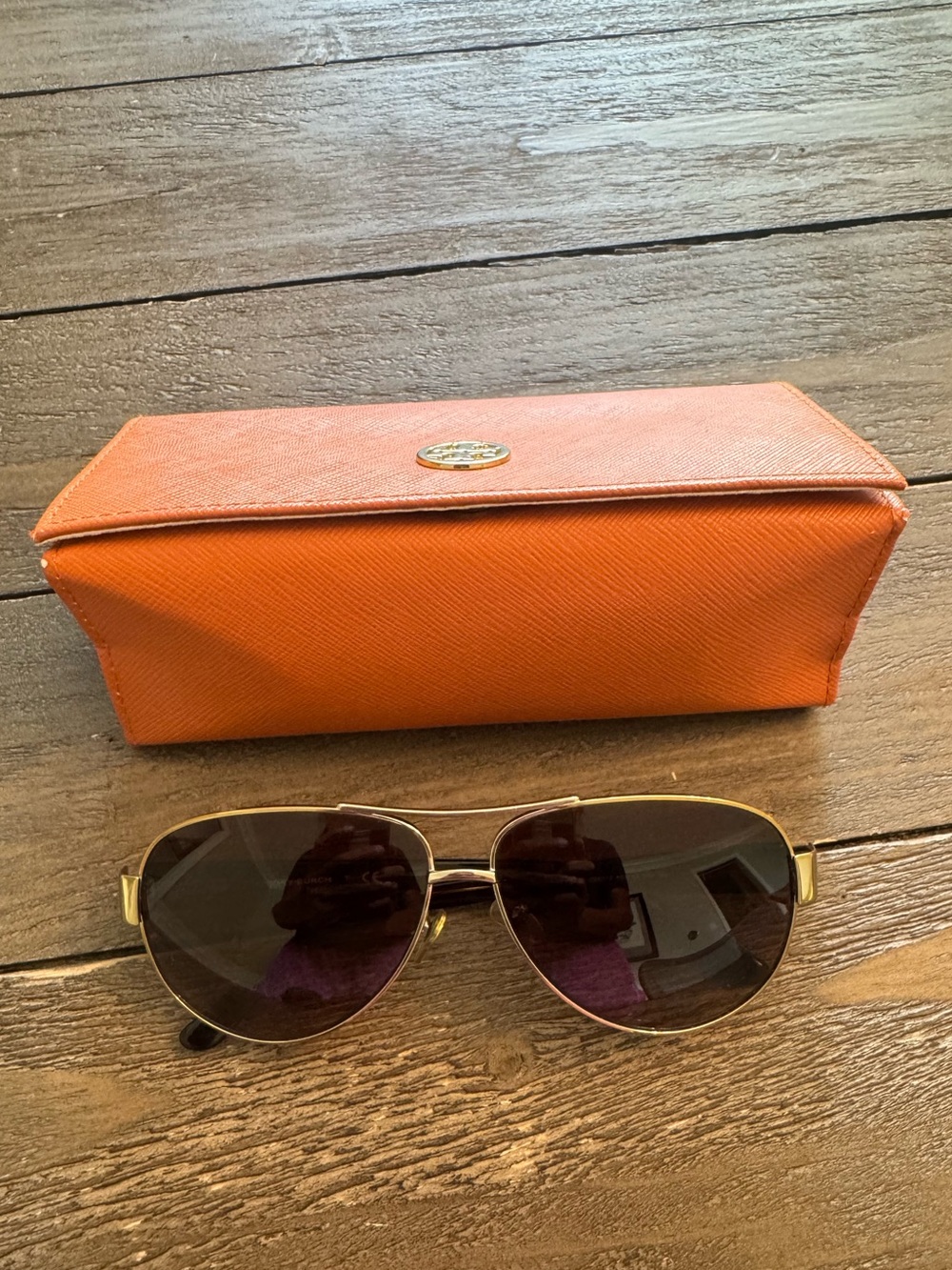 Tory Burch Gold-Tone Metal Aviator Sunglasses